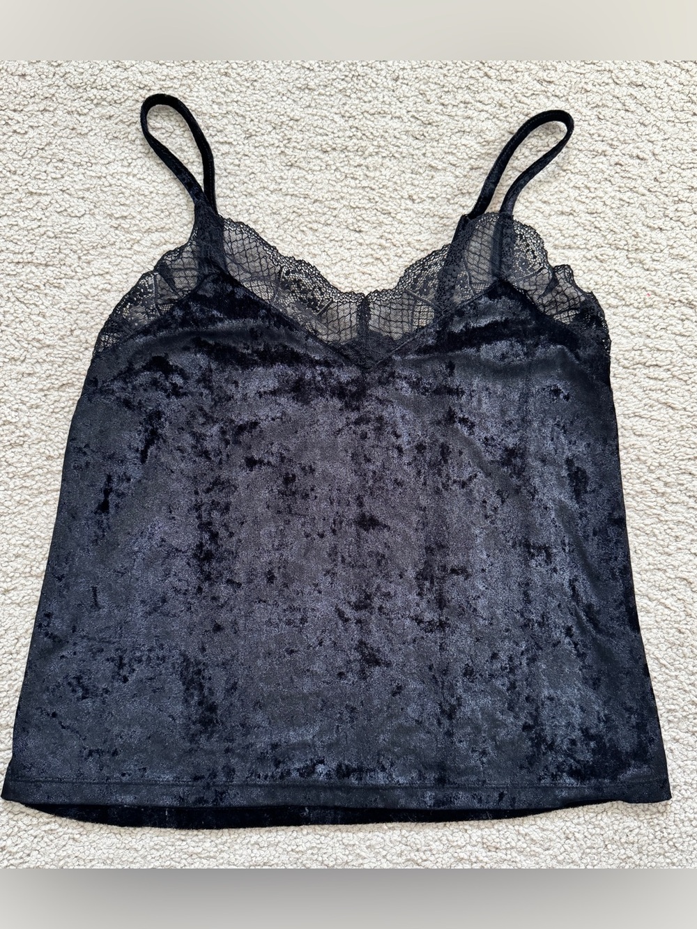 Rock & Roll Denim Women's Black Velvet Lace Trim Cami Top Size S Y2K whimsigoth
